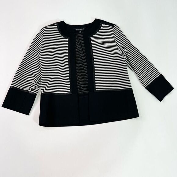 Ming Wang Jacket Womens PS Black & White Striped Color Block Open Front Petite - Picture 1 of 10
